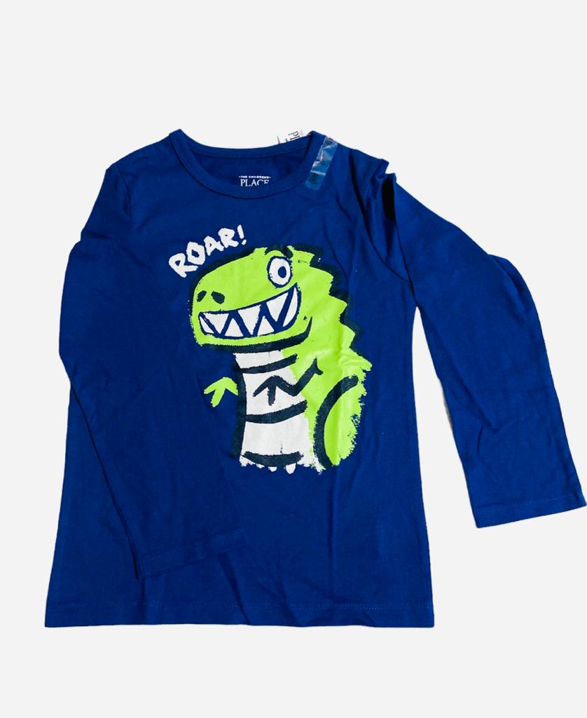 Camiseta azul con Dino verde Roar manga larga