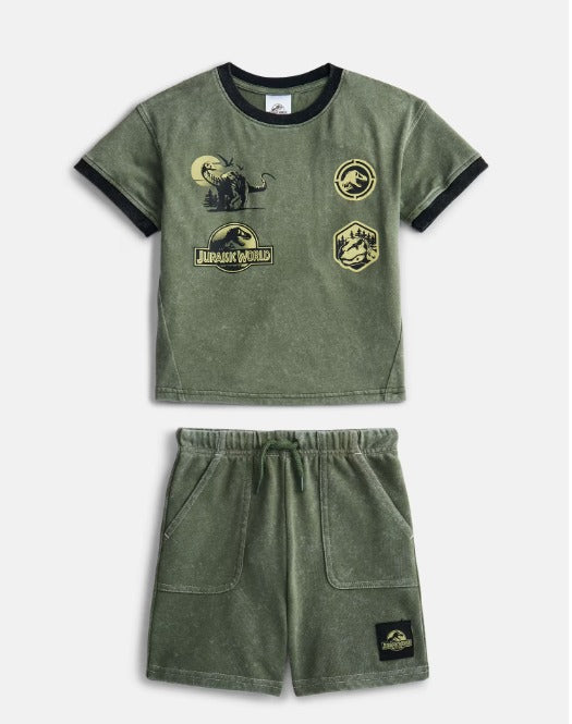 Conjunto camiseta y short Jurassic World verde olivo
