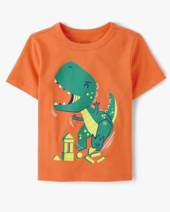 Camiseta naranja Dino con legos