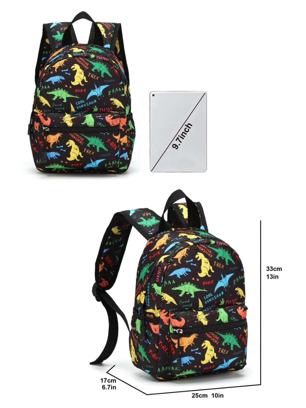 Salveque preescolar negro con dinos de colores