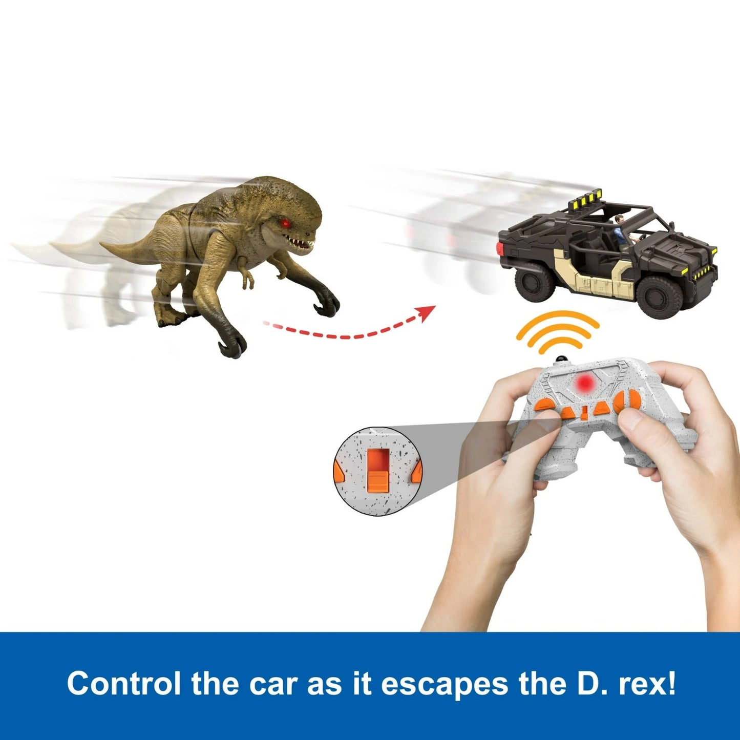Set Jurassic World Rebirth Distortus Rex & Vehiculo, Control Remoto