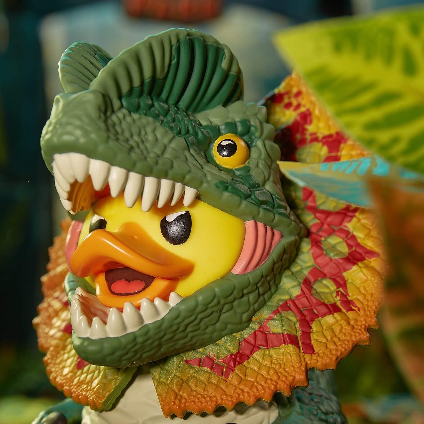 Pato de goma coleccionable disfrazado de Dilophosaurus Jurassic Park - Edición Mini