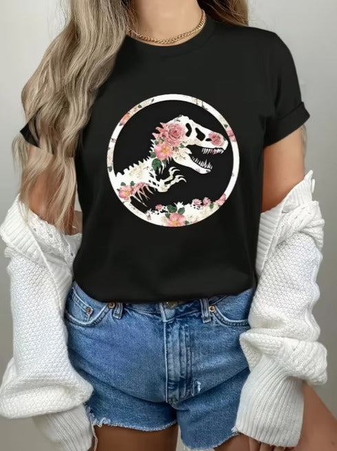 Camiseta Adulto Negra Jurassic World con Rosas
