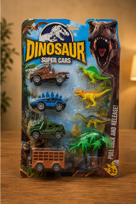 Set de 3 dinosaurios y carros