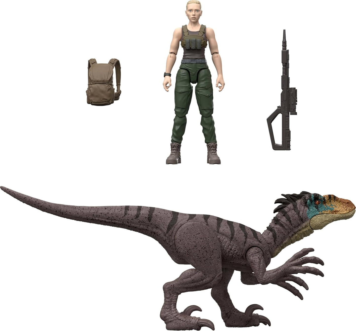 Set Zora Bennett y Velociraptor Jurassic World Rebirth