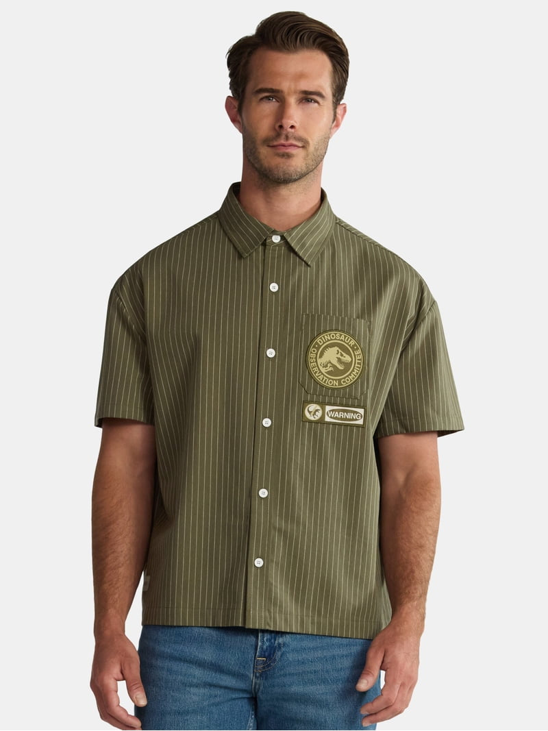 Camisa Jurassic Park Botones adulto verde olivo con rayas Jurassic