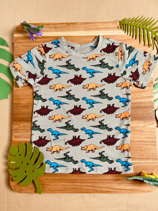 Camiseta gris con dinosaurios