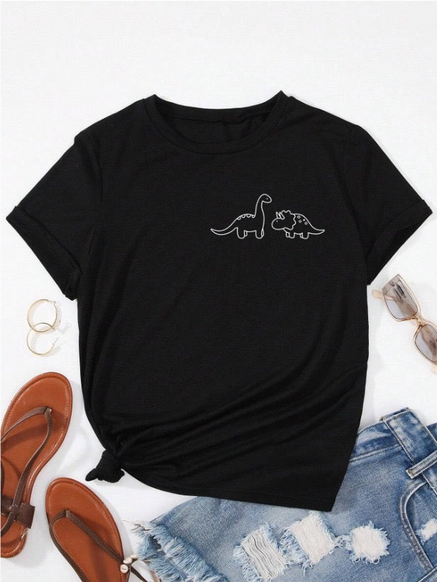 Camiseta negra  dos dinos blancos