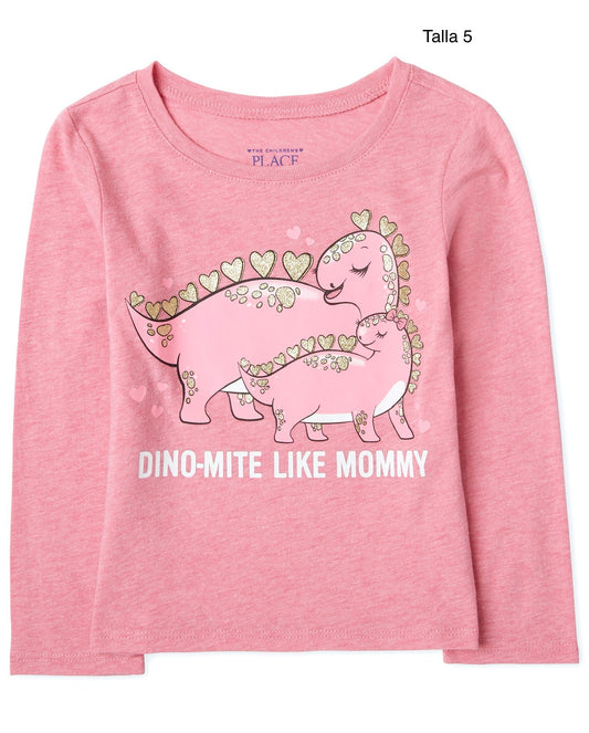 Camiseta rosa pastel Dino y mamá