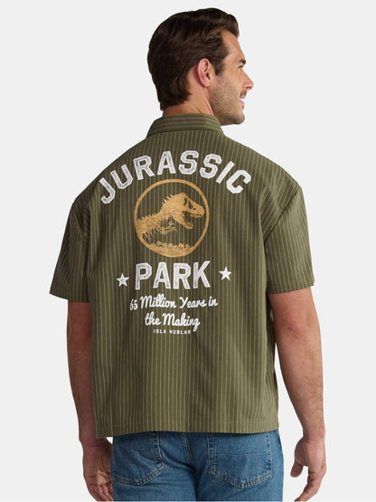 Camisa Jurassic Park Botones adulto verde olivo con rayas Jurassic