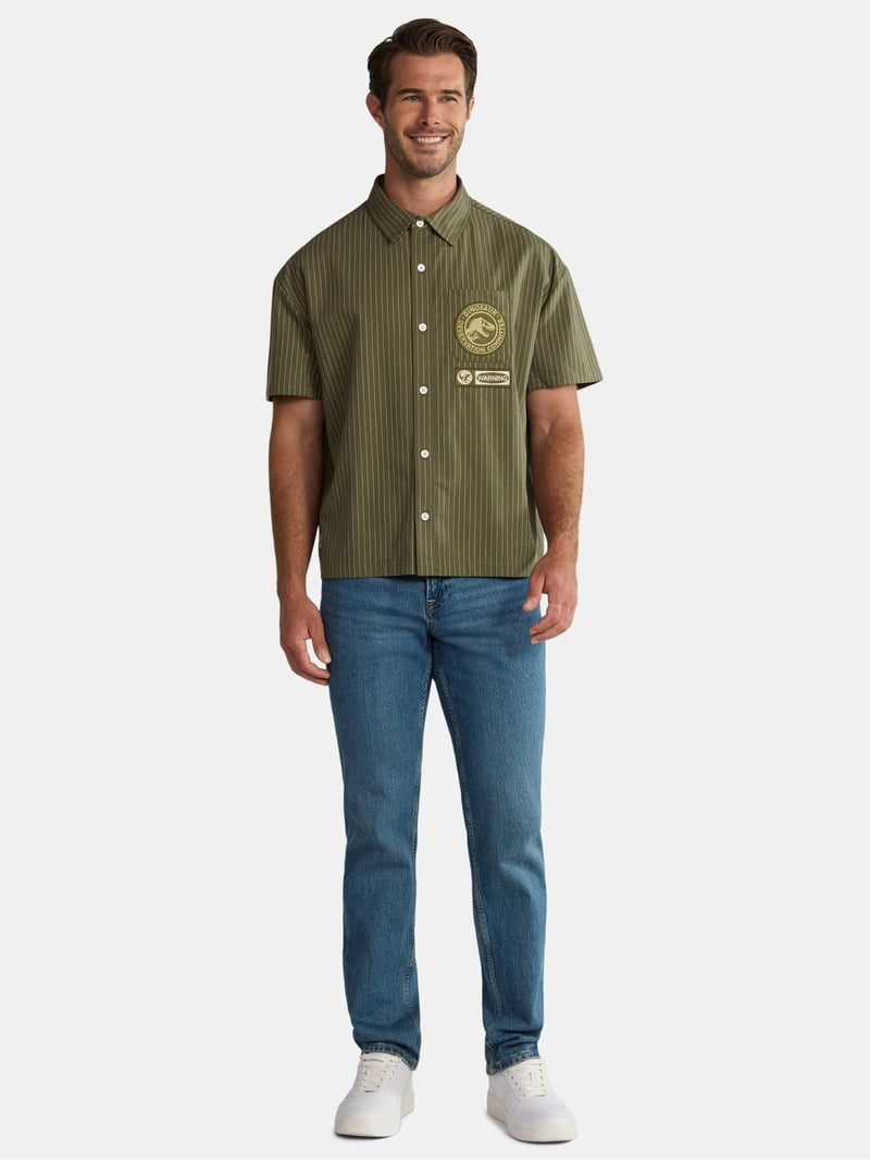 Camisa Jurassic Park Botones adulto verde olivo con rayas Jurassic
