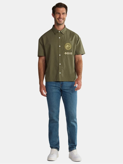 Camisa Jurassic Park Botones adulto verde olivo con rayas Jurassic