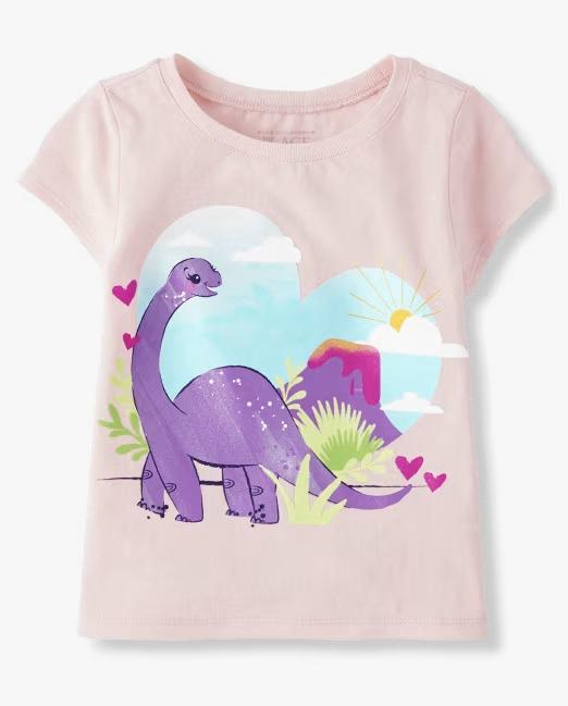 Camiseta rosa pastel con Braquiosaurio morado