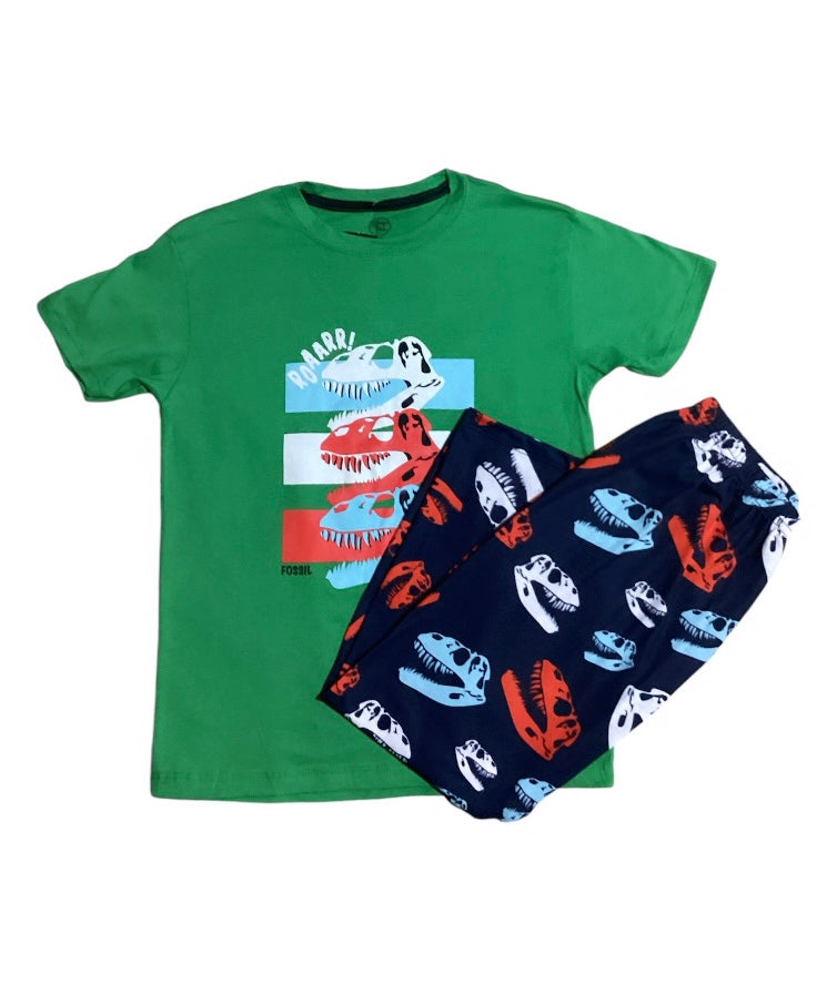 Pijama verde y azul fósil