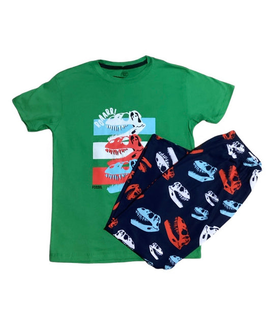 Pijama verde y azul fósil