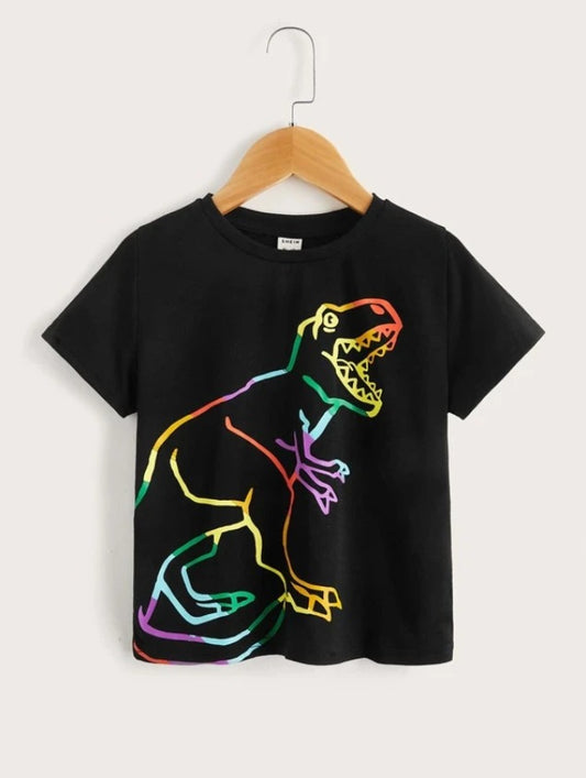 Camiseta negra con dino de colores