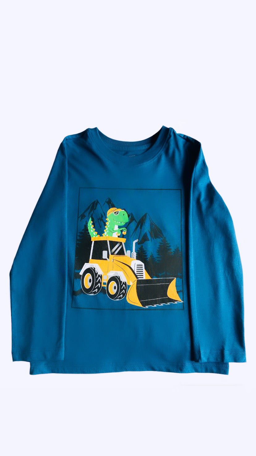 Camiseta turquesa manga larga Dino tractor