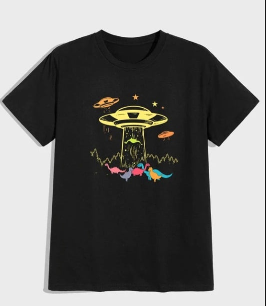 Camiseta negra nave espacial mujer