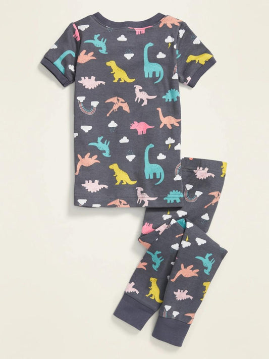 Pijama niña gris con dinos colores