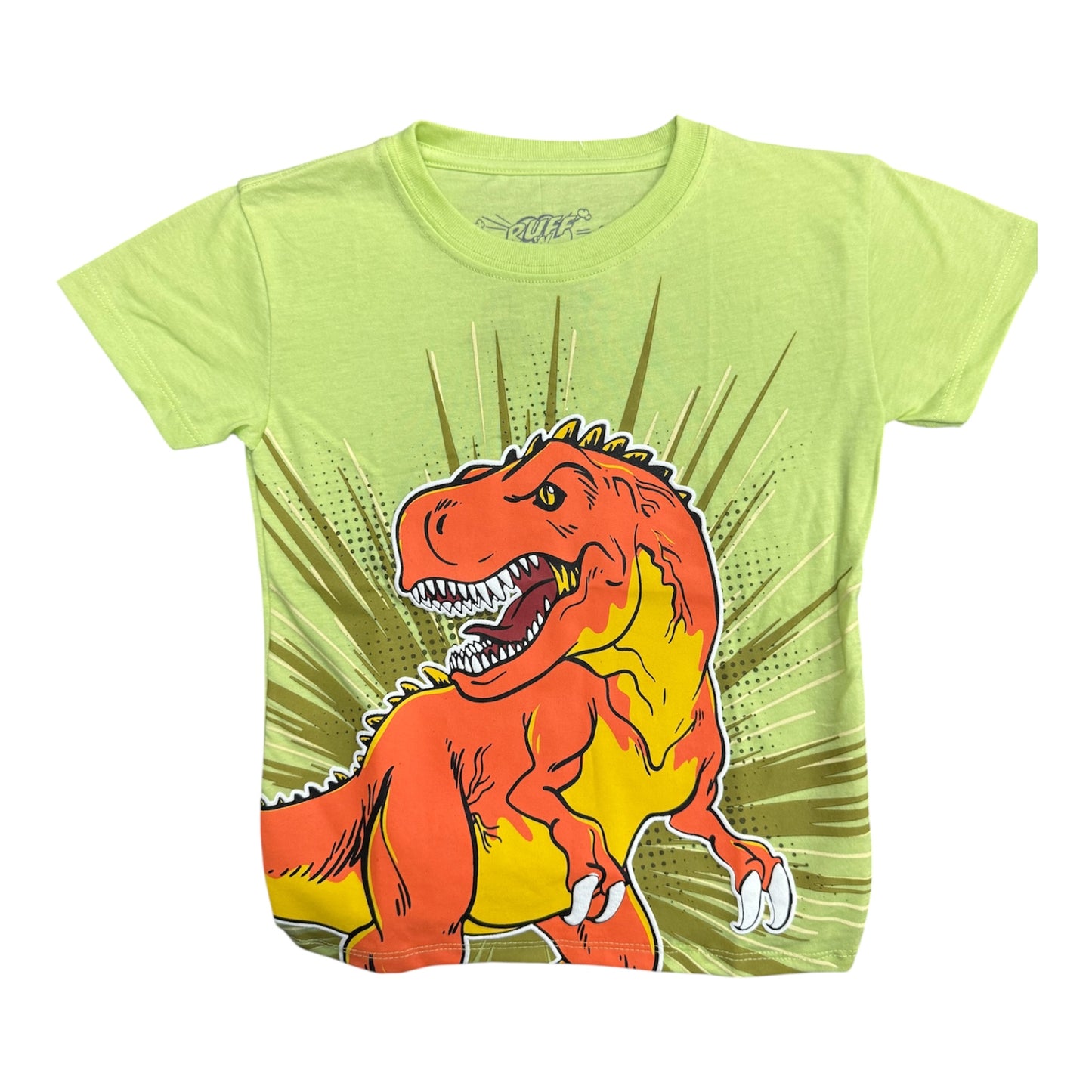 Camiseta  TRex relieve verde y naranja