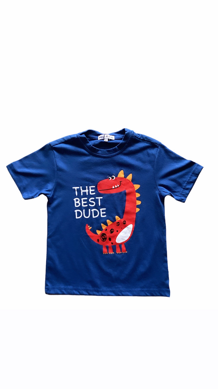 Camiseta azul con Dino rojo talla 4