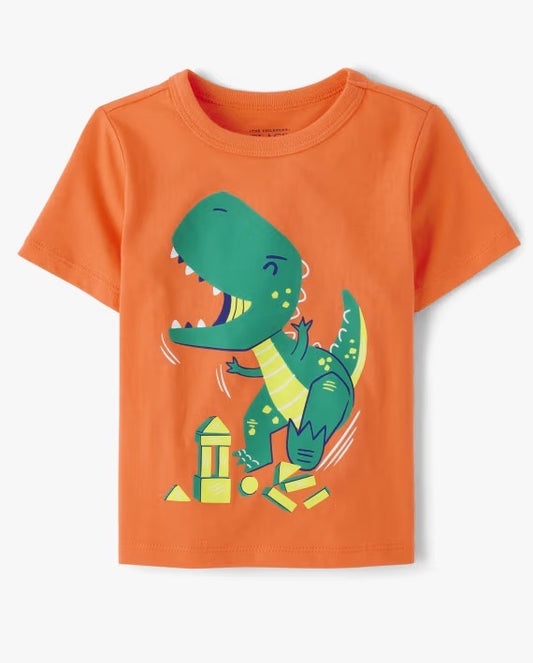 Camiseta naranja Dino con legos