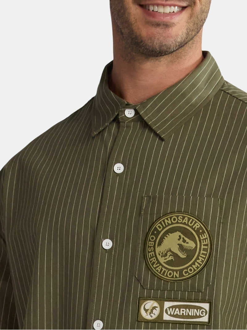 Camisa Jurassic Park Botones adulto verde olivo con rayas Jurassic