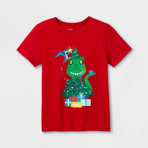 Camiseta Roja Rex y árbol navidad