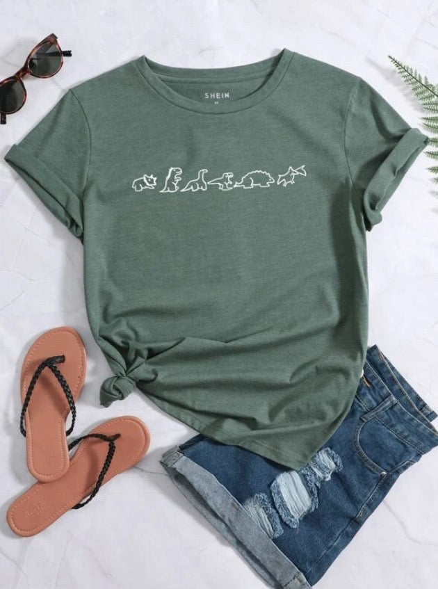 Camiseta mujer verde Dinosaur