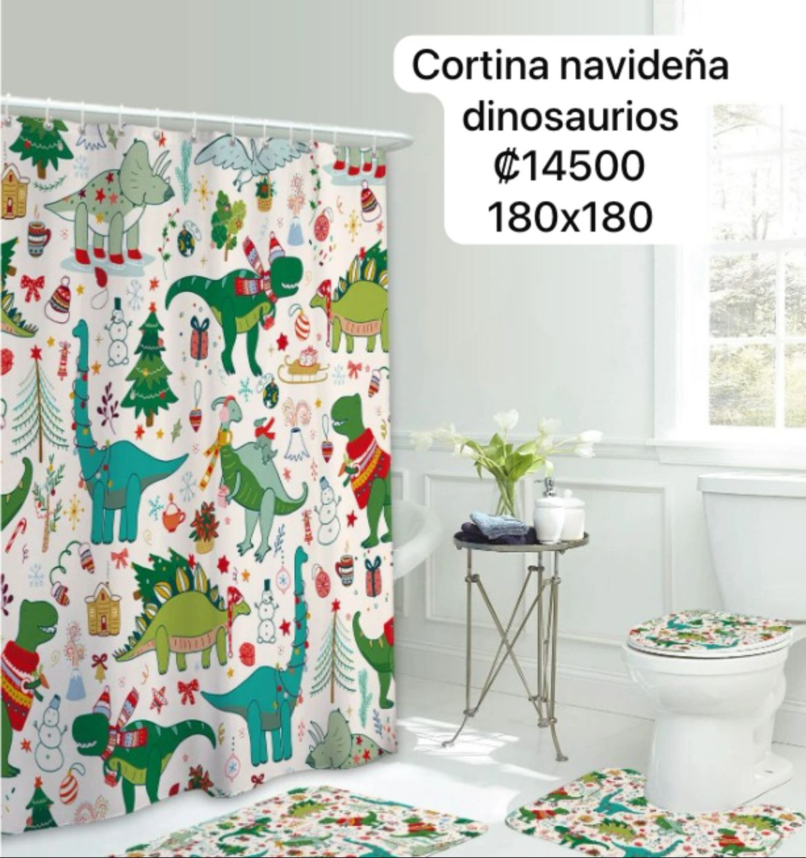 Cortina de baño navideña dinosaurios