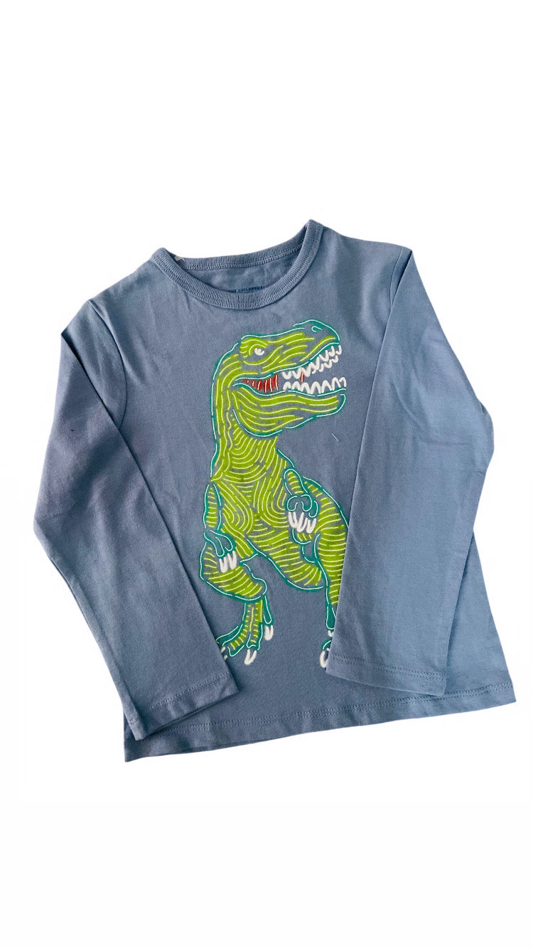 Camiseta gris manga larga con Dino verde