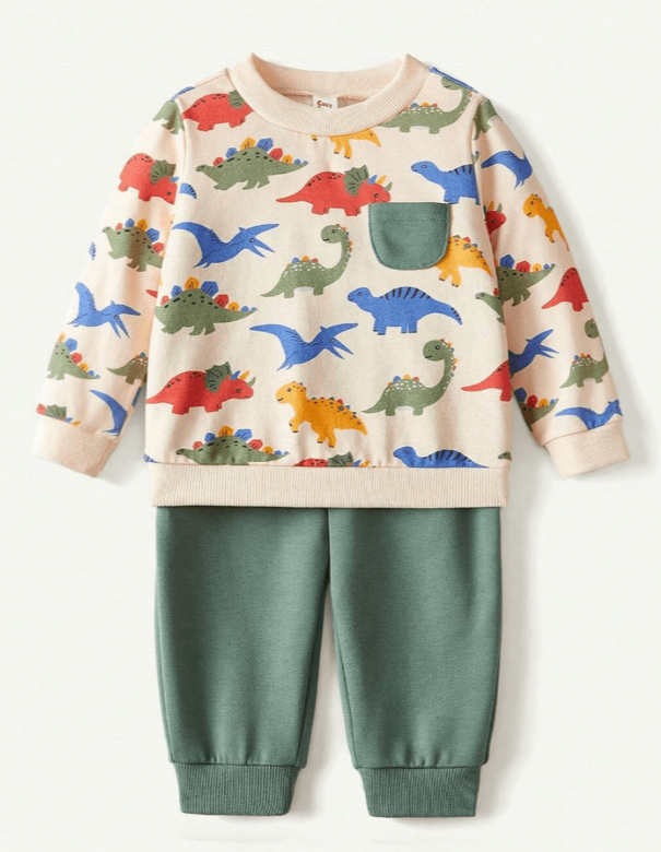 Set Abrigo Beige y Pantalon Verde (Buzo) Cozy