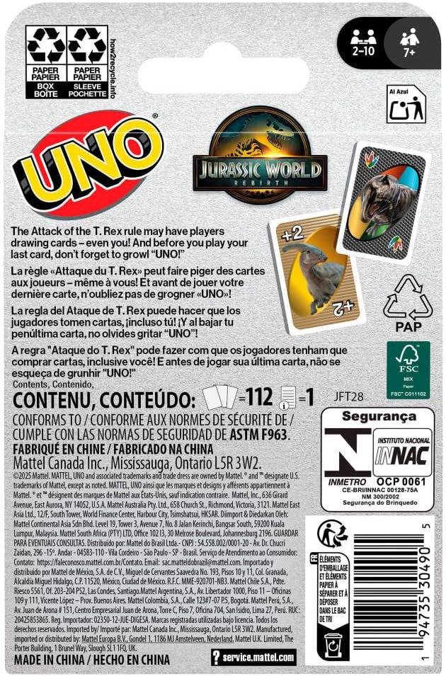 Juego de cartas UNO Jurassic World Rebirth