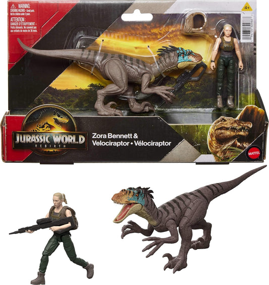 Set Zora Bennett y Velociraptor Jurassic World Rebirth