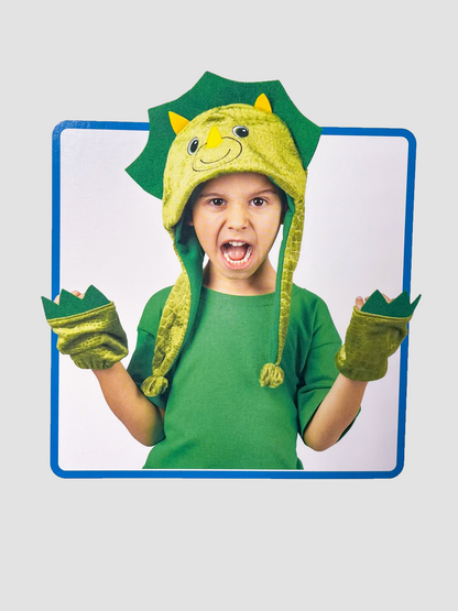 Gorro de triceratops con guantes